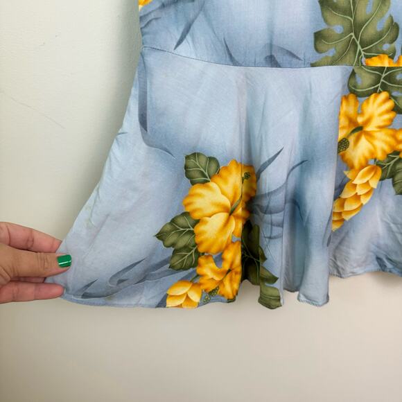 Two Palms VINTAGE Hawaiian blue yellow tropical hibiscus dress‎ MEDIUM - Picture 5 of 7